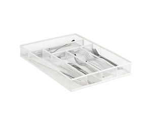 Relaxdays Cubertero Metálico Cajón, Organizador Cajones y Cubiertos, 6 Compartimentos, Rejilla, 5,5 x 29 x 41 cm, Blanco