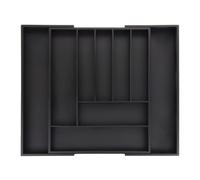 Relaxdays Cubertero Cajón 7-9 Compartimentos, Bandeja Portacubiertos Ancho Ajustable, Bambú, 5x33,5-49,5x44,5cm, Negro