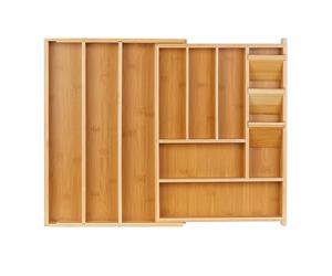 Relaxdays Cubertero, Organizador Cubiertos Extensible, 8-11 Compartimentos, 5,5x32-54x42 cm, Cajón, Bambú y MDF, Natural