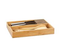 Relaxdays Cuberteros para Cajón Cocina, Bambú, Cuchillero, Portacubiertos, Soporte Cuchillos, 6,5 x 38 x 30 cm, Natural