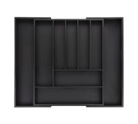 Relaxdays Cubiertos Cubertero Cajón 7-9 Compartimentos, Bandeja Portacubiertos Ancho Ajustable, Bambú, 5x33,5-49,5x44,5cm, Negro, 5 x 33.5 x 44.5 cm