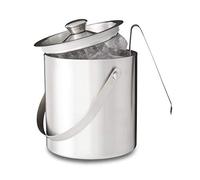 Relaxdays Cubitera Redonda con Tapa, Pinzas para Hielo, Accesorio de coctelería, 1,5 L, 17 x 15 x 15 cm, 1 Ud., Plateado