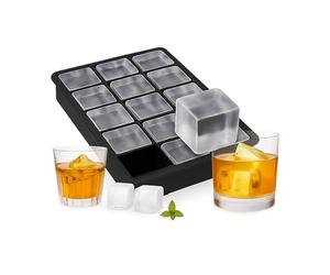 Relaxdays Cubitera Silicona, Molde Cubitos Hielo de 3,5 cm, Hielera para Cócteles, 3,5 x 19,5 x 12,5 cm, Negro