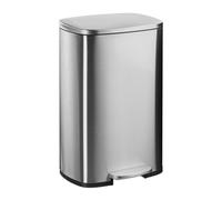 Relaxdays Cubo Basura Baño 50 Litros, Papelera Cocina Cierre Suave, Pedal, Bote Residuos Rectangular Extraíble, Plateado