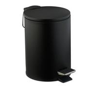 Relaxdays Cubo Basura Baño, 3 L, Papelera Redonda, Tapa con Cierre Suave, Acabado Mate, Interior Extraíble, Metal, Negro, 3 litros