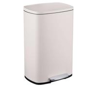 Relaxdays Cubo de basura de cocina de 50 litros, cubo interior extraíble, pedal de pie, cierre suave, acero inoxidable, cubo de basura con pedal, color beige