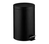 Relaxdays Cubo Basura Cocina 20 litros, Papelera Redonda, con Tapa, Pedal, Interior Extraíble, Acabado en Mate, Negro