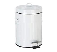 Relaxdays cubo basura cocina y baño con pedal de estilo vintage, metal, blanco, 5 l.