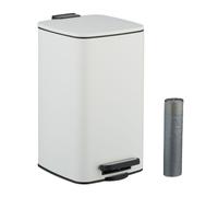 Relaxdays Cubo de Basura Baño, 8 litros, Cierre Automático, Papelera Interior Extraíble, Metal, Tapa y Bolsas, Blanco, 70% Hierro 30% plástico, 8 l
