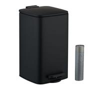 Relaxdays Cubo de Basura Baño, 8 litros, Cierre Automático, Papelera Interior Extraíble, Metal, Tapa y Bolsas, Negro, 70% Hierro 30% plástico, 8 l