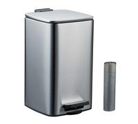 Relaxdays Cubo de Basura Baño, 8 litros, Cierre Automático, Papelera Interior Extraíble, Metal, Tapa y Bolsas, Plateado, 70% Acero Inoxidable 30% plástico, 8 l