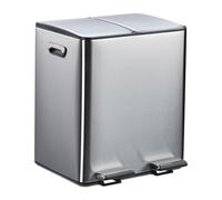 Relaxdays Cubo basura doble, 2 Compartimentos 15 litros c/u, Botes Interiores Extraíbles, Pedal, Cocina, Plateado/Negro