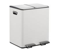 Relaxdays Cubo basura doble, 2 Compartimentos 15 litros c/u, Botes Interiores Extraíbles, Pedal, Cocina, Blanco/Plateado