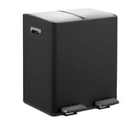 Relaxdays Cubo basura doble, 2 Compartimentos 15 litros c/u, Botes Interiores Extraíbles, Pedal, Cocina, Negro/Plateado