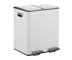 Relaxdays Cubo Basura Doble, 2 Compartimentos 15 litros c/u, Botes Interiores Extraíbles, Pedal, Cocina, Blanco/Plateado