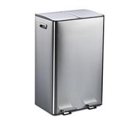Relaxdays Cubo basura doble, 2 Compartimentos 30 litros c/u, Botes Interiores Extraíbles, Pedal, Cocina, Plateado/Negro
