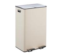 Relaxdays Cubo basura doble, 2 Compartimentos 30 litros c/u, Botes Interiores Extraíbles, Pedal, Cocina, Beige/Plateado