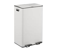 Relaxdays Cubo basura doble, 2 Compartimentos 30 litros c/u, Botes Interiores Extraíbles, Pedal, Cocina, Blanco/Plateado
