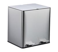 Relaxdays Cubo Basura Doble, 2 x 15 litros, Filtro Anti Olor, Residuos Orgánicos, Tapa Cierre Suave y Pedal, Plateado
