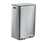 Relaxdays Cubo Basura Doble, Papelera 2 Compartimentos 30 L c/u, Botes Interiores Extraíbles, Pedal, Cocina, Plateado, 10% plástico 90% Acero Inoxidable, 30 litros