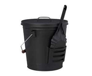 Relaxdays Cubo cenizas chimenea con tapa y pala marrón,negro,plata