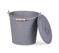 Relaxdays Cubo Tapa, 12 L, Accesorio Chimenea, Estufa, BBQ, con Asa, para Carbón y Ceniza, Redondo, Gris, Acero, 30 cm