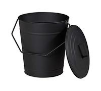 Relaxdays Cubo Cenizas con Tapa, 12 litros, Accesorio Chimenea, Estufa, BBQ, con Asa, para Carbón y Ceniza, Acero, Negro