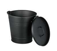 Relaxdays Cubo Cenizas con Tapa, 19 litros, Recipiente con Asas, para Carbón y Restos de Leña, Estufa, Barbacoa, Negro, Hierro, 19 L