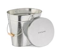 Relaxdays Cubo Cenizas con Tapa, 22 L, Accesorio Chimenea, Estufa, con Asa, Carbón y Ceniza, Acero Galvanizado, Plateado
