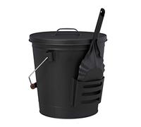 Relaxdays Cubo Cenizas con Tapa, Pala y Asa, para Chimenea y Barbacoa, Metálico, Acero, 19 L, Negro, 31 cm