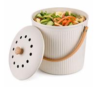 Relaxdays Cubo compostaje redondo cocina 5,6 L blanco,marrón claro