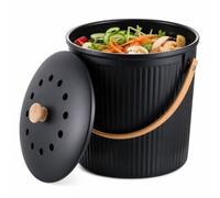 Relaxdays Cubo compostaje redondo cocina 5,6 L marrón claro,negro