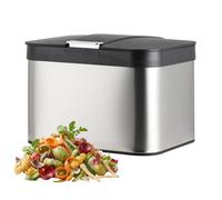 Relaxdays cubo compostero para encimera 4,5 L, hermético, interior extraíble, acero inox., plateado/negro