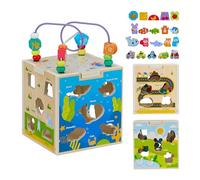 Relaxdays Cubo de Actividades, Juguete de Madera, Diseño B, Puzzle Niños 3 años, Laberinto de Bolitas, Multicolor, 26 x 16,5 x 16,5 cm