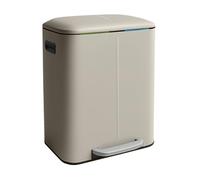 Relaxdays Cubo de Basura, 2 Compartimentos, 2 x 20 l, Cubos extraíbles, Cierre Suave, Pedal, Metal, Beige, Plástico, Acero Inoxidable, 60 x 44.5 x 41 cm
