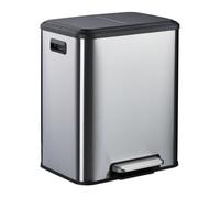 Relaxdays Cubo de Basura Cocina, 2 x 15 L, Papeleras Internas Extraíbles, Reciclaje, Cierre Suave y Pedal, Plateado, 10% plástico 90% Acero Inoxidable, 15 litros