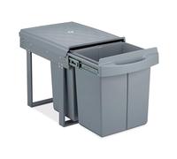 Relaxdays Einbaumülleimer Cubo de Basura Doble (Extensible, 2 recipientes de 20 l, 41 x 34 x 52 cm), Color Gris, Plástico