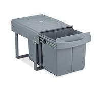 Relaxdays Cubo de Basura 2 Compartimentos, Papelera Cocina Extraíble Bajo Fregadero, 2x 15 L, 34,6 x 34 x 51,8 cm, Gris