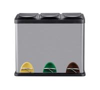 Relaxdays Cubo de Basura, 3 Compartimentos, 24 l, con Pedal, Separador para Cocina, 39,5 x 46 x 26,5 cm, Acero, Plateado