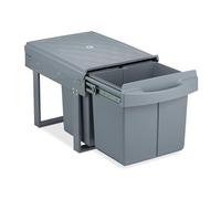 Relaxdays Cubo de Basura 3 Compartimentos, Papelera Cocina Extraíble Bajo Fregadero, 15 L y 2x 8L, 34,6x34x51,8 cm, Gris