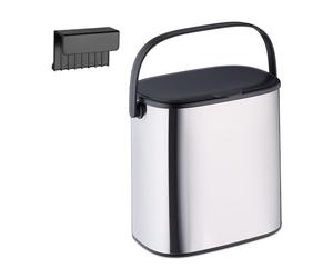 Relaxdays Cubo de Basura, 5 L, Papelera Colgante para Cosméticos, Basurero Pequeño de Baño con Tapa y Asa, Cocina, Plata