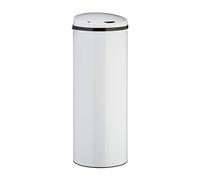 Relaxdays Cubo de Basura, 50L, Redondo, Tapa eléctrica, Sensor de Movimiento, Grande, Acero Inoxidable, 80x30 cm, Blanco
