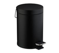 Relaxdays Cubo de Basura Baño 3 L, Papelera Redonda, Tapa con Cierre Suave, Interior Extraíble, Acabado Mate, Negro