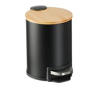 Relaxdays Cubo de Basura Baño 3 L, Papelera WC y Tocador, Tapa de Bambú Soft Close, Bote Interior Extraíble, Negro, 22.5 x 17 x 23 cm