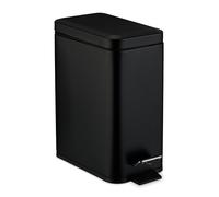 Relaxdays Cubo de Basura Baño, 5 litros, Papelera Rectangular, Tapa con Cierre Suave, Acero Inoxidable en Mate, Negro, 5 L