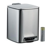 Relaxdays Cubo de Basura Baño, 6 litros, Cierre Automático, Papelera Interior Extraíble, Metal, Bolsas y Tapa, Plateado, 30% plástico 70% Acero Inoxidable, 6 L