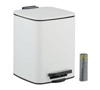 Relaxdays Cubo de Basura Baño, 6 litros, Cierre Automático, Papelera Interior Extraíble, Metal, Bolsas y Tapa, Blanco