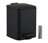 Relaxdays Cubo de Basura Baño, 6 litros, Cierre Automático, Papelera Interior Extraíble, Metal, Bolsas y Tapa, Negro, 30% plástico 70% Hierro, 6 L