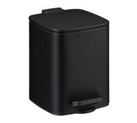 Relaxdays Cubo de Basura Baño 6 litros, Papelera con Tapa, Bote Interior Extraíble y Soporte de Bolsas, Cuadrado, Negro, Hierro, 25,5 x 19,5 x 23 cm