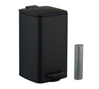 Relaxdays Cubo de Basura Baño, 8 litros, Cierre Automático, Papelera Interior Extraíble, Metal, Tapa y Bolsas, Negro